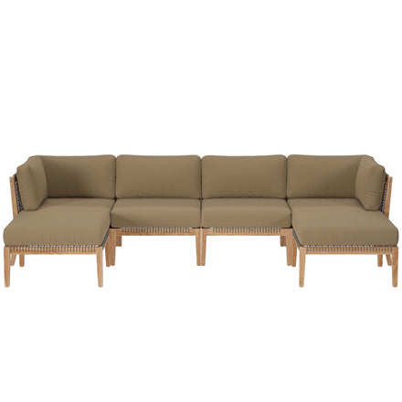 Clearwater 6-Piece Outdoor Patio Teak Wood Sectional Sofa in Gray Light Brown