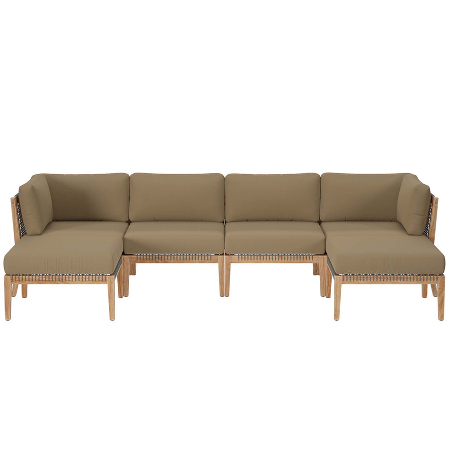 Vesper 6-Piece Outdoor Patio Teak Wood Sectional Sofa in Gray Light Brown