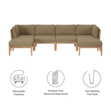 Vesper 6-Piece Outdoor Patio Teak Wood Sectional Sofa in Gray Light Brown