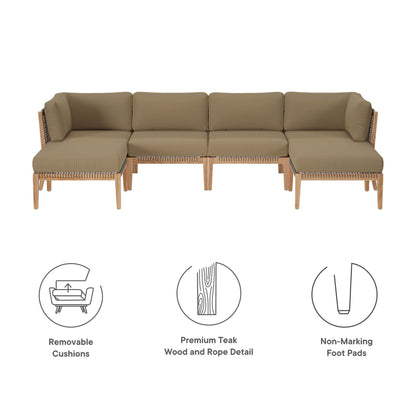 Clearwater 6-Piece Outdoor Patio Teak Wood Sectional Sofa by Furniture For America