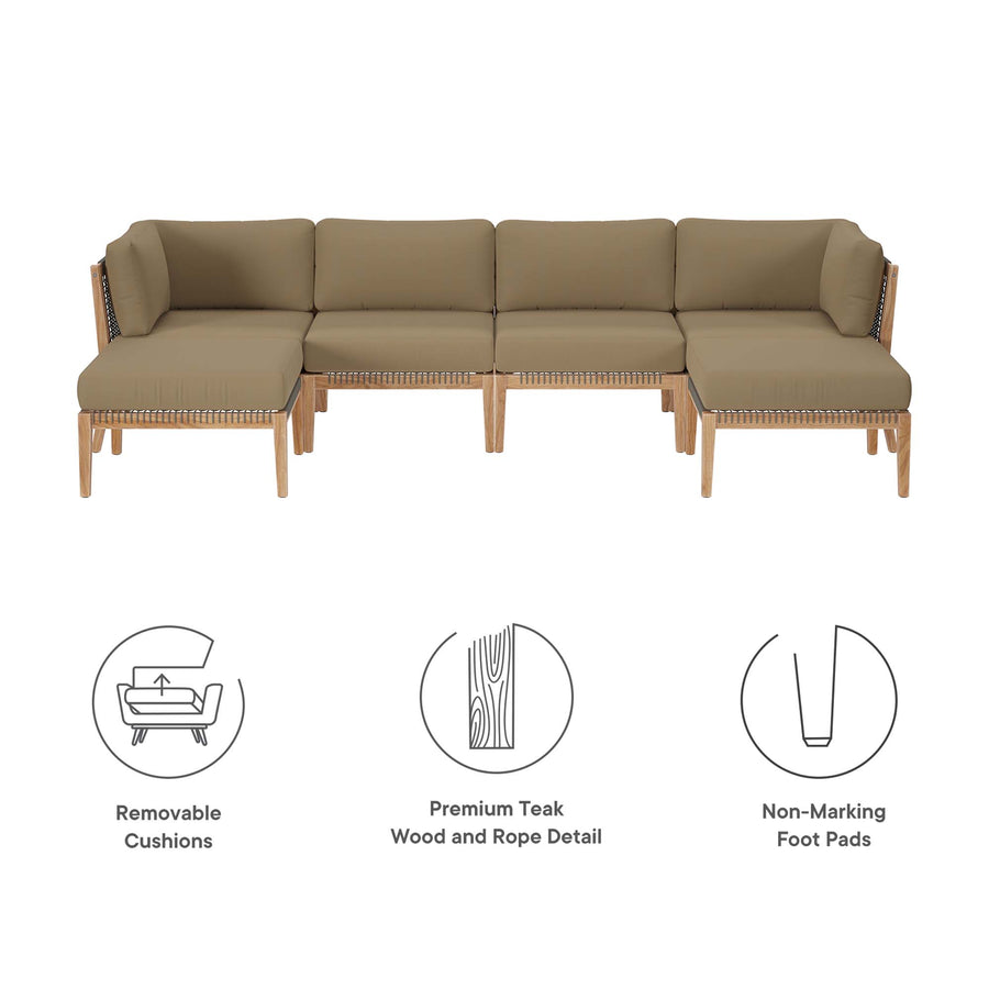 Vesper 6-Piece Outdoor Patio Teak Wood Sectional Sofa in Gray Light Brown