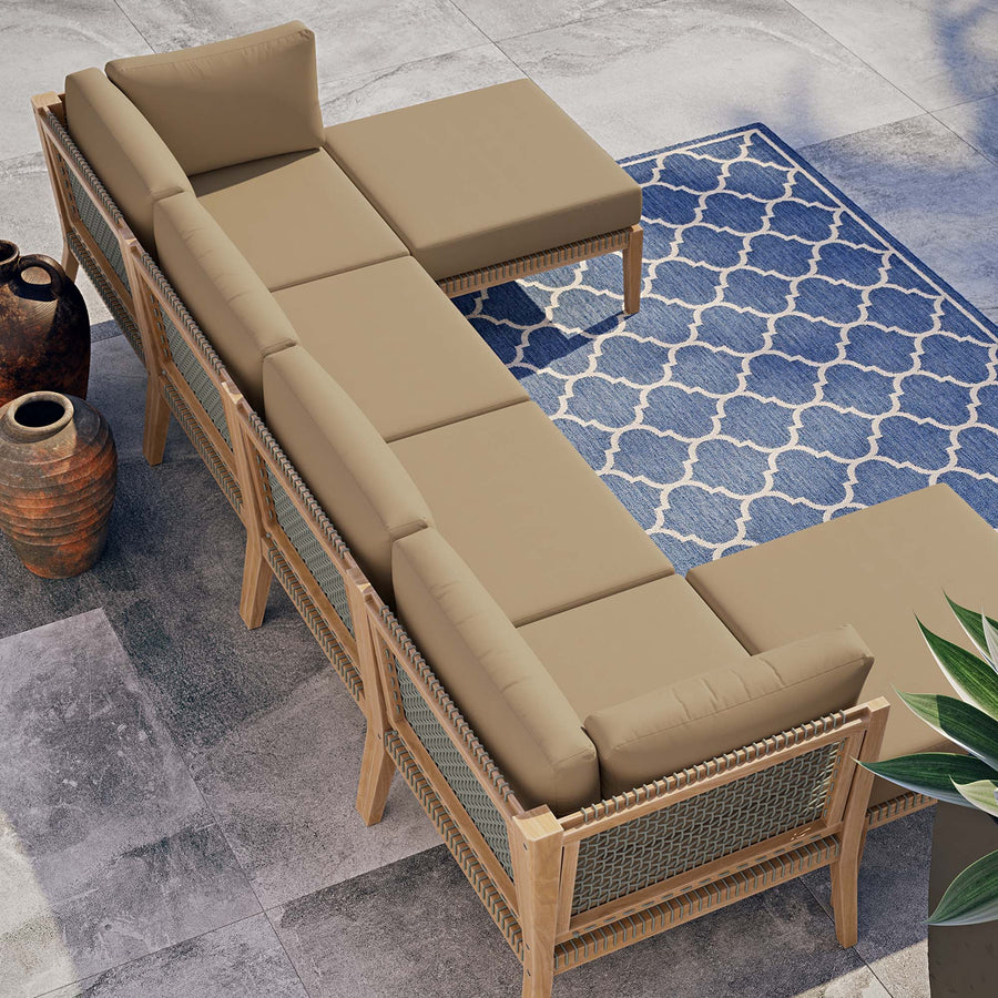 Vesper 6-Piece Outdoor Patio Teak Wood Sectional Sofa in Gray Light Brown