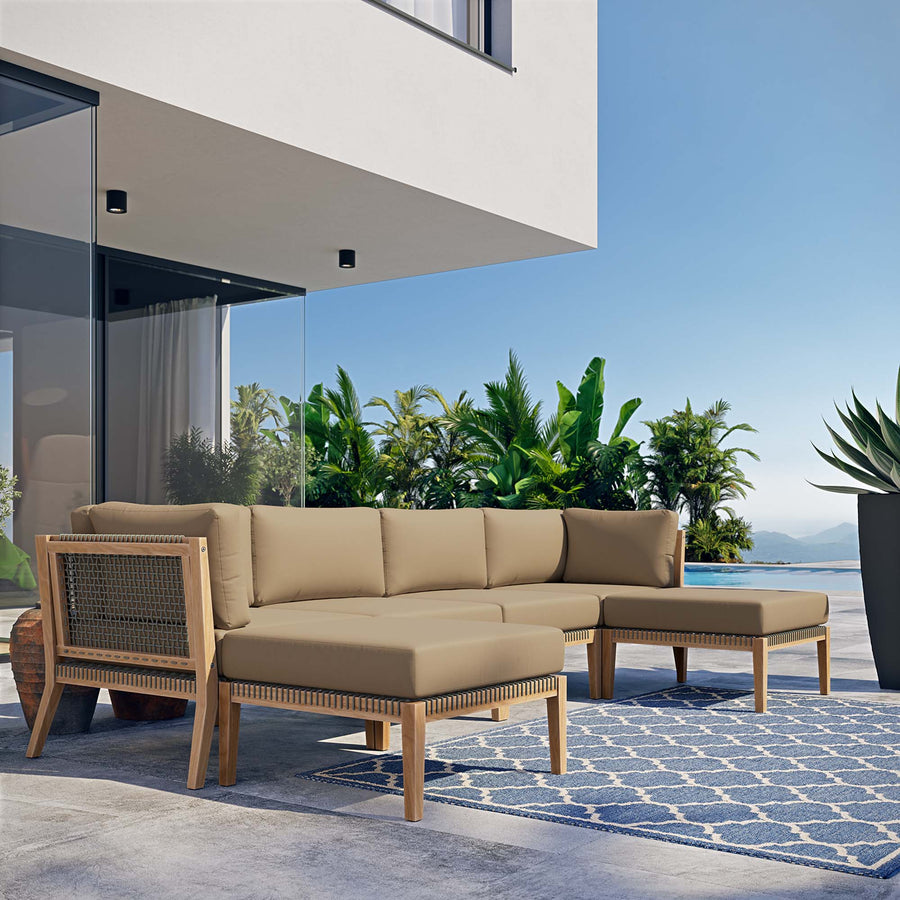 Vesper 6-Piece Outdoor Patio Teak Wood Sectional Sofa in Gray Light Brown