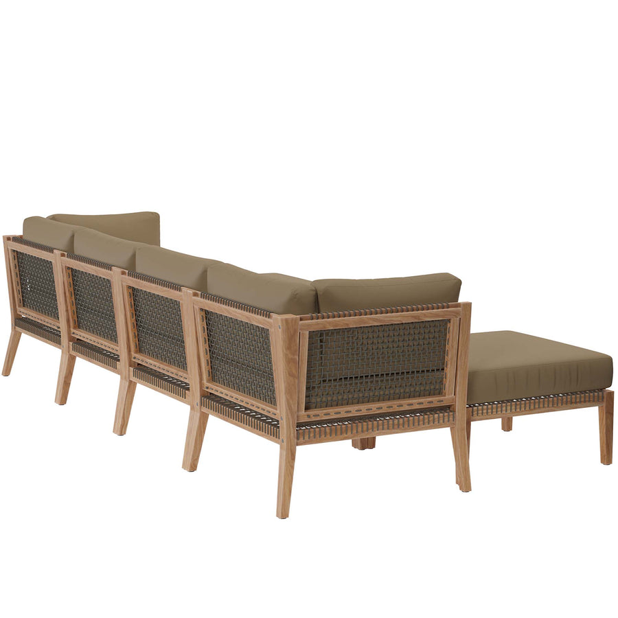 Vesper 6-Piece Outdoor Patio Teak Wood Sectional Sofa in Gray Light Brown