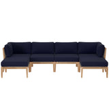 Vesper 6-Piece Outdoor Patio Teak Wood Sectional Sofa in Gray Navy