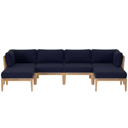 Clearwater 6-Piece Outdoor Patio Teak Wood Sectional Sofa by Furniture For America