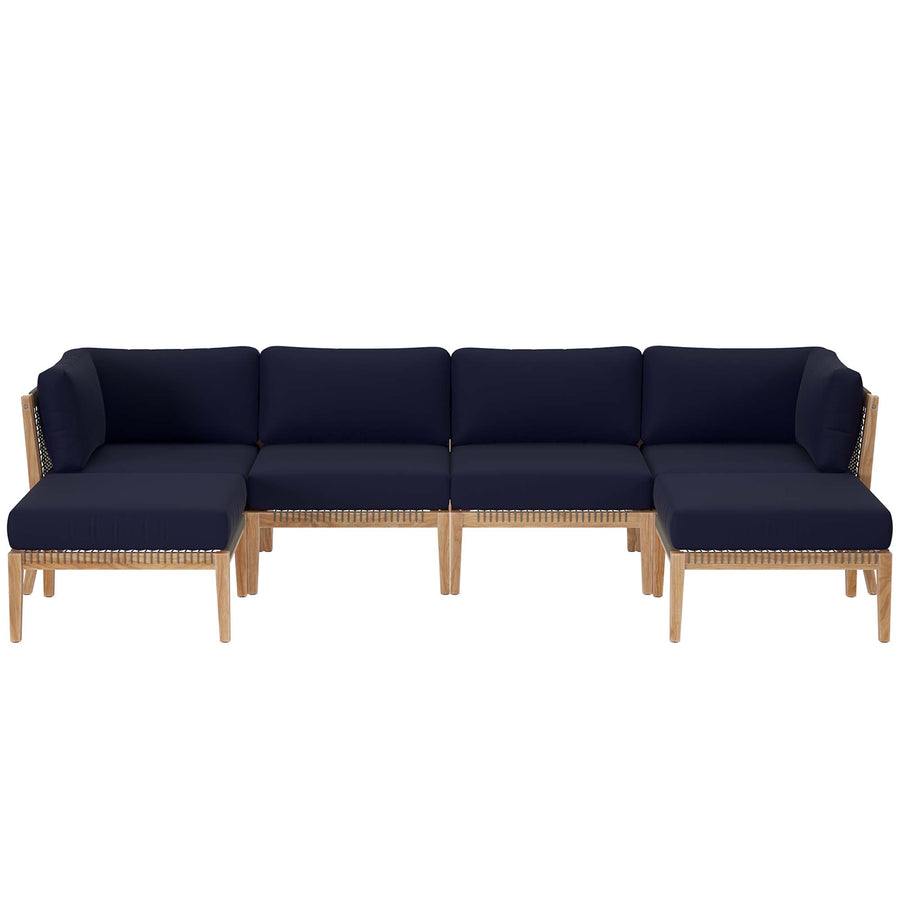 Vesper 6-Piece Outdoor Patio Teak Wood Sectional Sofa in Gray Navy