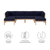 Vesper 6-Piece Outdoor Patio Teak Wood Sectional Sofa in Gray Navy