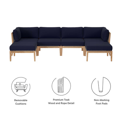 Clearwater 6-Piece Outdoor Patio Teak Wood Sectional Sofa by Furniture For America