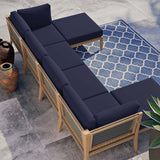 Vesper 6-Piece Outdoor Patio Teak Wood Sectional Sofa in Gray Navy