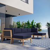 Vesper 6-Piece Outdoor Patio Teak Wood Sectional Sofa in Gray Navy