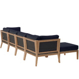 Vesper 6-Piece Outdoor Patio Teak Wood Sectional Sofa in Gray Navy