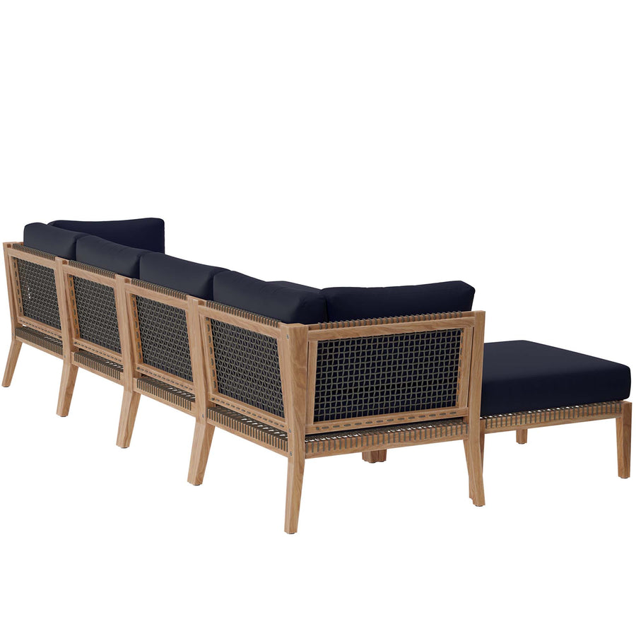 Vesper 6-Piece Outdoor Patio Teak Wood Sectional Sofa in Gray Navy