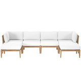 Vesper 6-Piece Outdoor Patio Teak Wood Sectional Sofa in Gray White