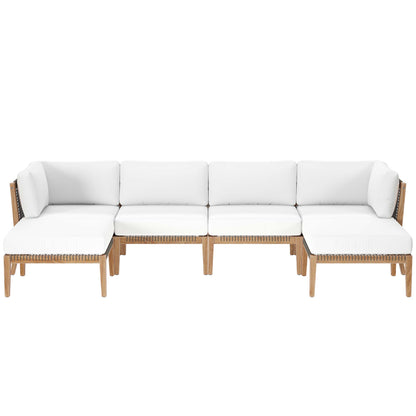 Clearwater 6-Piece Outdoor Patio Teak Wood Sectional Sofa by Furniture For America
