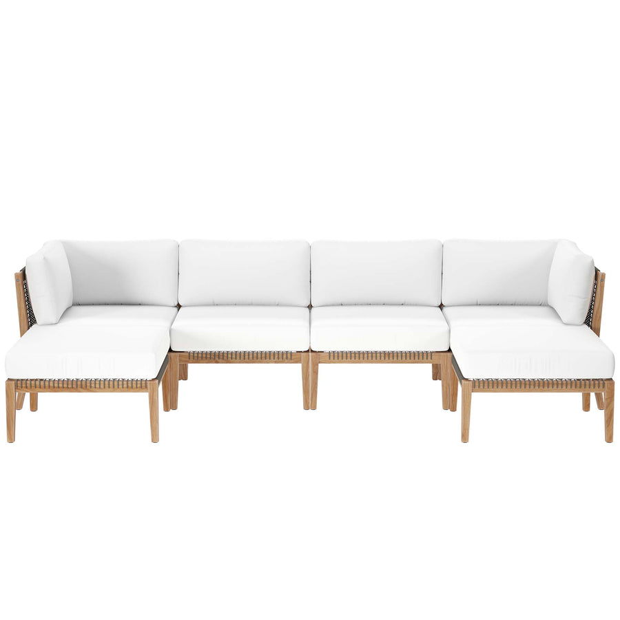 Vesper 6-Piece Outdoor Patio Teak Wood Sectional Sofa in Gray White