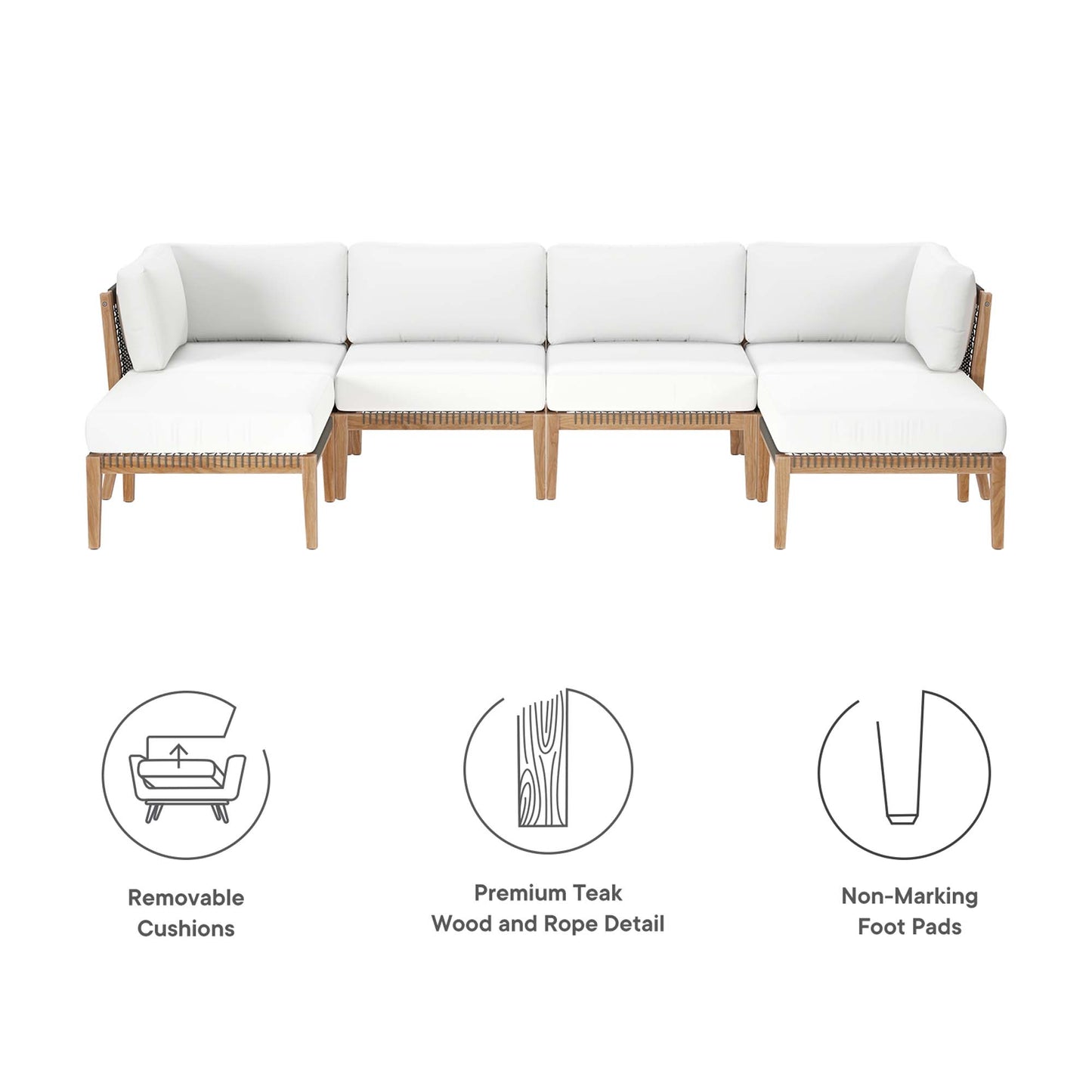 Clearwater 6-Piece Outdoor Patio Teak Wood Sectional Sofa by Furniture For America