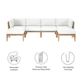 Vesper 6-Piece Outdoor Patio Teak Wood Sectional Sofa in Gray White
