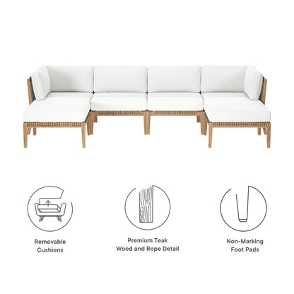 Clearwater 6-Piece Outdoor Patio Teak Wood Sectional Sofa by Furniture For America