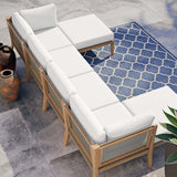 Vesper 6-Piece Outdoor Patio Teak Wood Sectional Sofa in Gray White