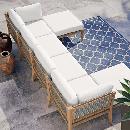 Clearwater 6-Piece Outdoor Patio Teak Wood Sectional Sofa by Furniture For America