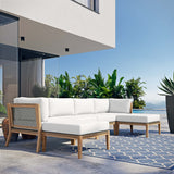 Vesper 6-Piece Outdoor Patio Teak Wood Sectional Sofa in Gray White