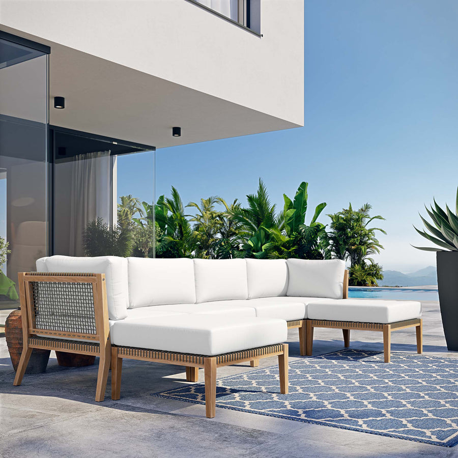 Vesper 6-Piece Outdoor Patio Teak Wood Sectional Sofa in Gray White