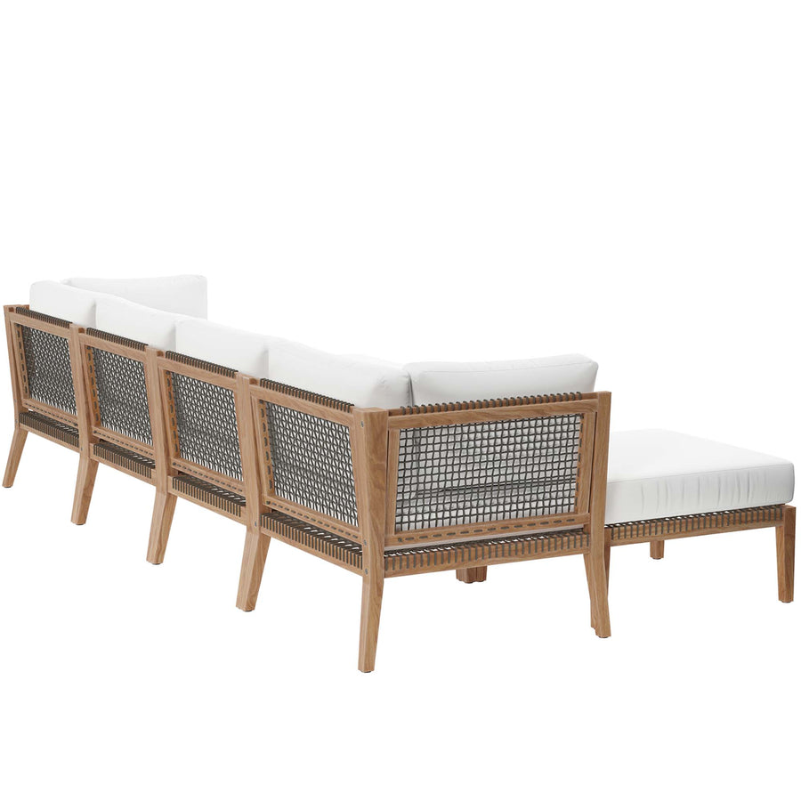 Vesper 6-Piece Outdoor Patio Teak Wood Sectional Sofa in Gray White