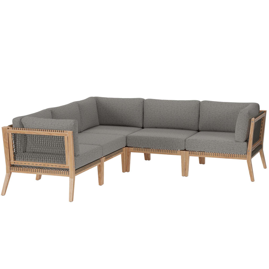 Vesper 5-Piece Outdoor Patio Teak Wood Sectional Sofa in Gray Graphite