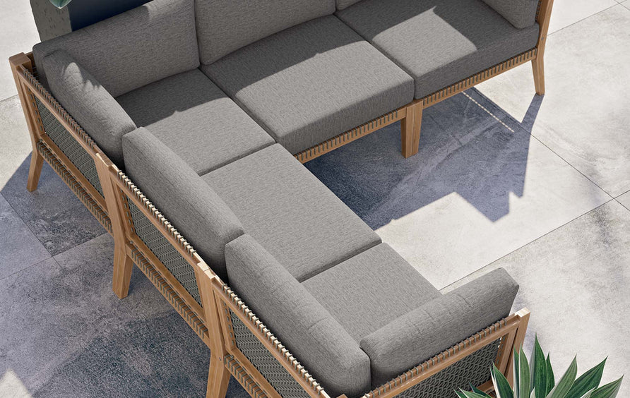 Vesper 5-Piece Outdoor Patio Teak Wood Sectional Sofa in Gray Graphite