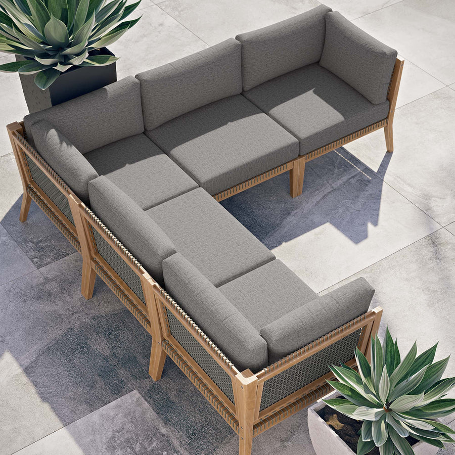 Vesper 5-Piece Outdoor Patio Teak Wood Sectional Sofa in Gray Graphite