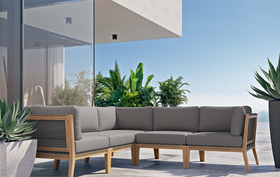 Vesper 5-Piece Outdoor Patio Teak Wood Sectional Sofa in Gray Graphite