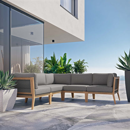 Clearwater 5-Piece Outdoor Patio Teak Wood Sectional Sofa by Furniture For America