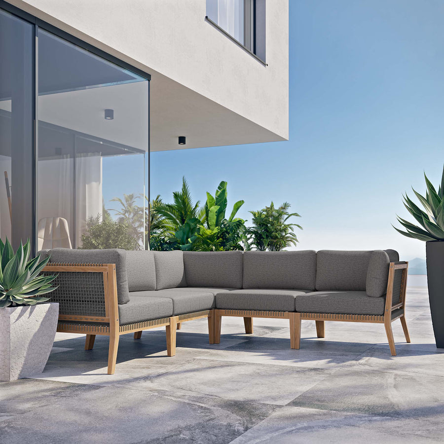 Vesper 5-Piece Outdoor Patio Teak Wood Sectional Sofa in Gray Graphite