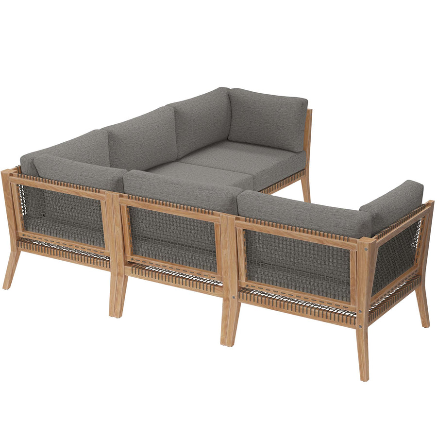 Vesper 5-Piece Outdoor Patio Teak Wood Sectional Sofa in Gray Graphite