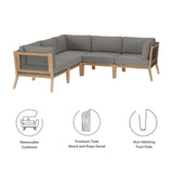Vesper 5-Piece Outdoor Patio Teak Wood Sectional Sofa in Gray Graphite