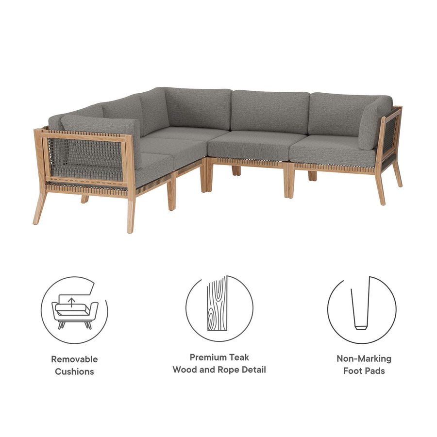 Vesper 5-Piece Outdoor Patio Teak Wood Sectional Sofa in Gray Graphite