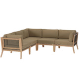 Vesper 5-Piece Outdoor Patio Teak Wood Sectional Sofa in Gray Light Brown