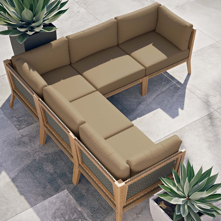 Vesper 5-Piece Outdoor Patio Teak Wood Sectional Sofa in Gray Light Brown