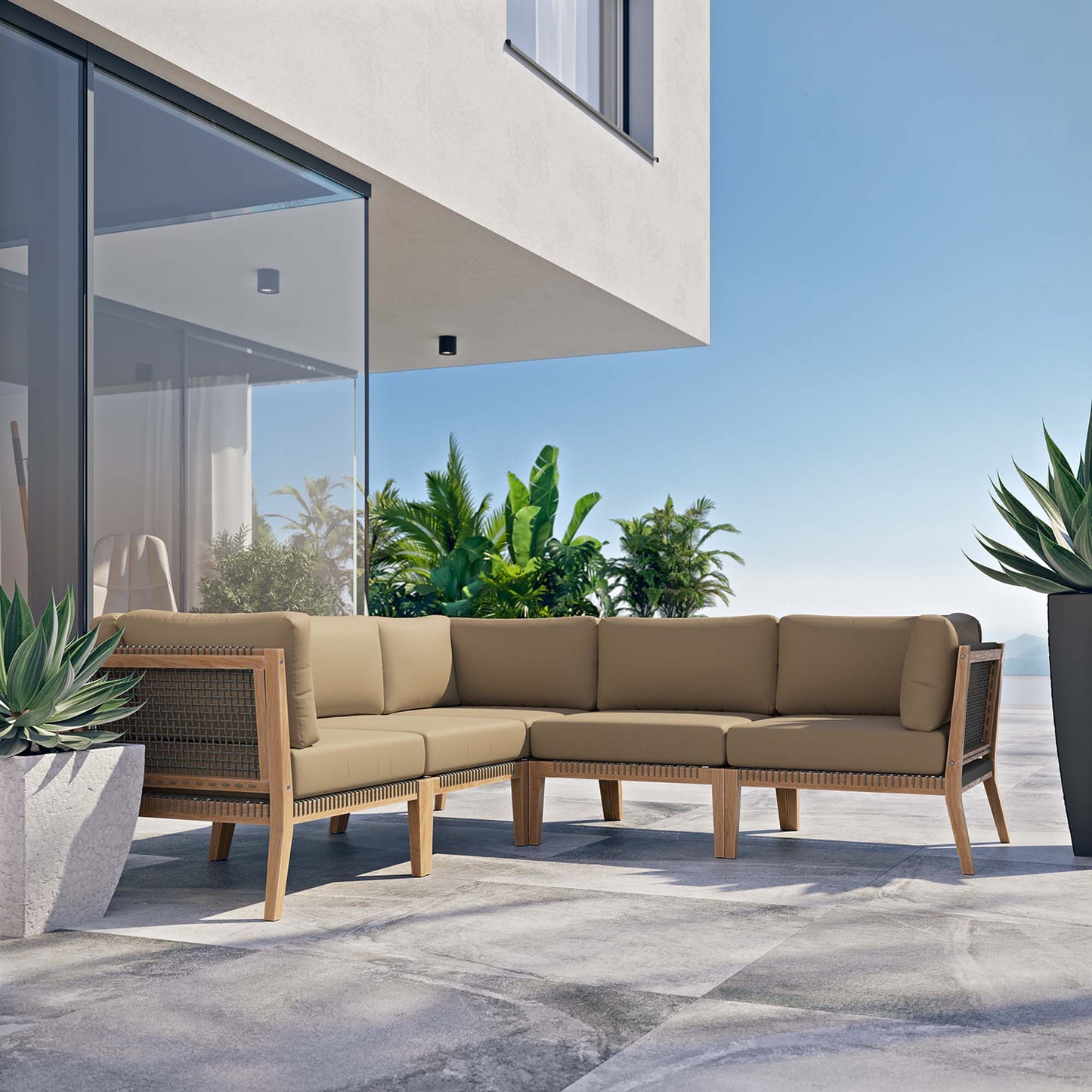 Clearwater 5-Piece Outdoor Patio Teak Wood Sectional Sofa by Furniture For America
