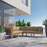 Vesper 5-Piece Outdoor Patio Teak Wood Sectional Sofa in Gray Light Brown