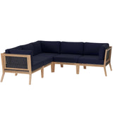 Vesper 5-Piece Outdoor Patio Teak Wood Sectional Sofa in Gray Navy