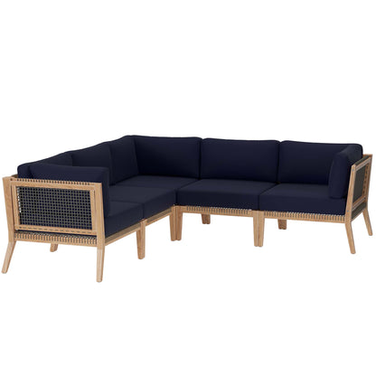 Clearwater 5-Piece Outdoor Patio Teak Wood Sectional Sofa by Furniture For America