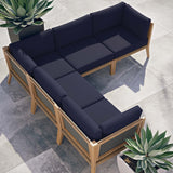 Vesper 5-Piece Outdoor Patio Teak Wood Sectional Sofa in Gray Navy