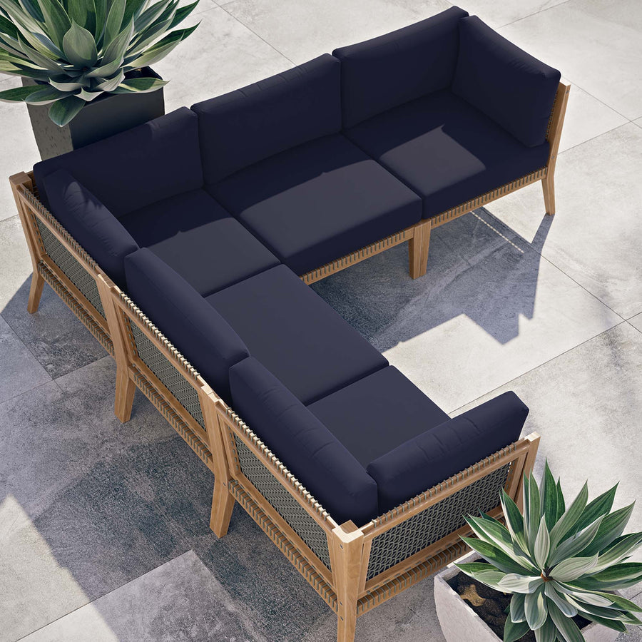 Vesper 5-Piece Outdoor Patio Teak Wood Sectional Sofa in Gray Navy