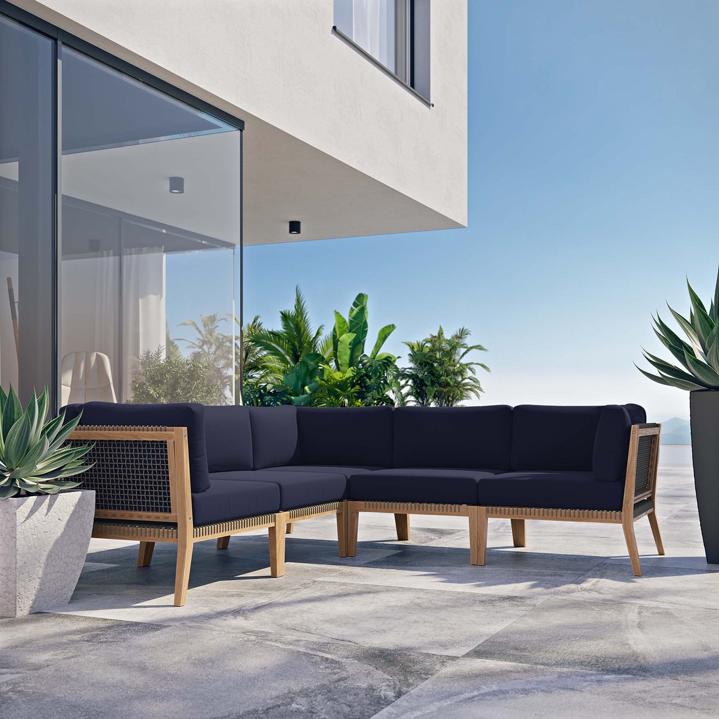 Clearwater 5-Piece Outdoor Patio Teak Wood Sectional Sofa by Furniture For America