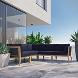 Vesper 5-Piece Outdoor Patio Teak Wood Sectional Sofa in Gray Navy