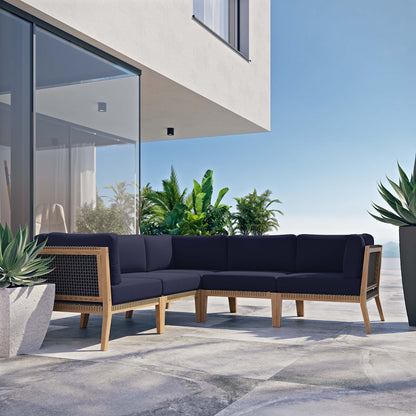 Clearwater 5-Piece Outdoor Patio Teak Wood Sectional Sofa by Furniture For America