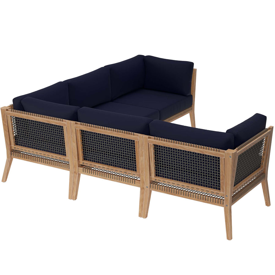 Vesper 5-Piece Outdoor Patio Teak Wood Sectional Sofa in Gray Navy