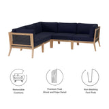 Vesper 5-Piece Outdoor Patio Teak Wood Sectional Sofa in Gray Navy